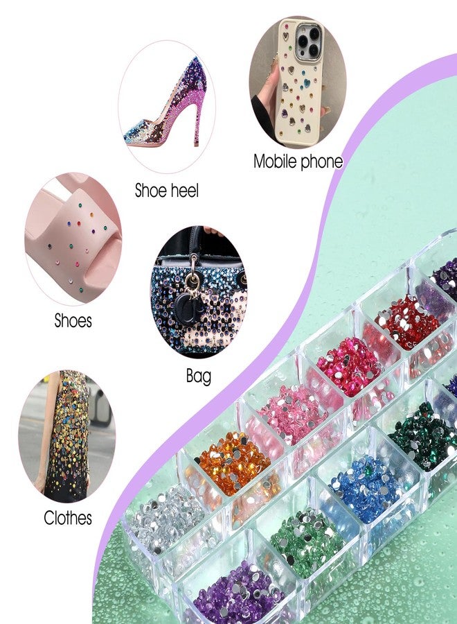 Nogeqi 3000PCS Nail Gems and Rhinestones, Multicolor 2mm Gemstones for Nails, Flat Back Rhinestone Nail Charms for Nailart Makeup Crafting (12 Colors) - Image 4